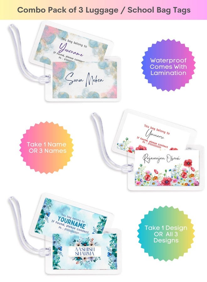 Yellow Nuts Personalized Travel Luggage Tags Pack of 3 School Bag Name Labels Suitcase Air Travel Travel Id for Kids Girls Boys - Image 2